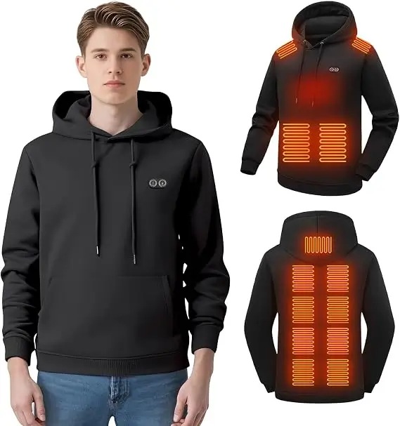 Mens Heated Pullover Hoodie with Battery, 13 Heating Zones, Lightweight Electric Heating Hooded Sweatshirt