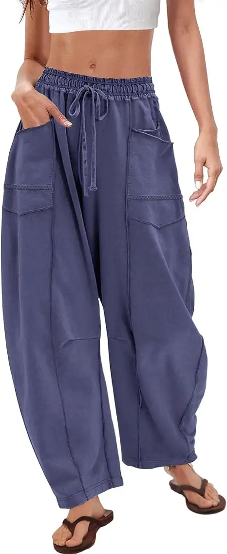 Womens Barrel Sweatpants High Waisted Baggy Wide Leg Lounge Pants, Casual Horseshoe Trousers with Pockets